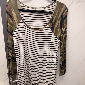 Camouflage Sleeve Striped Women's Top